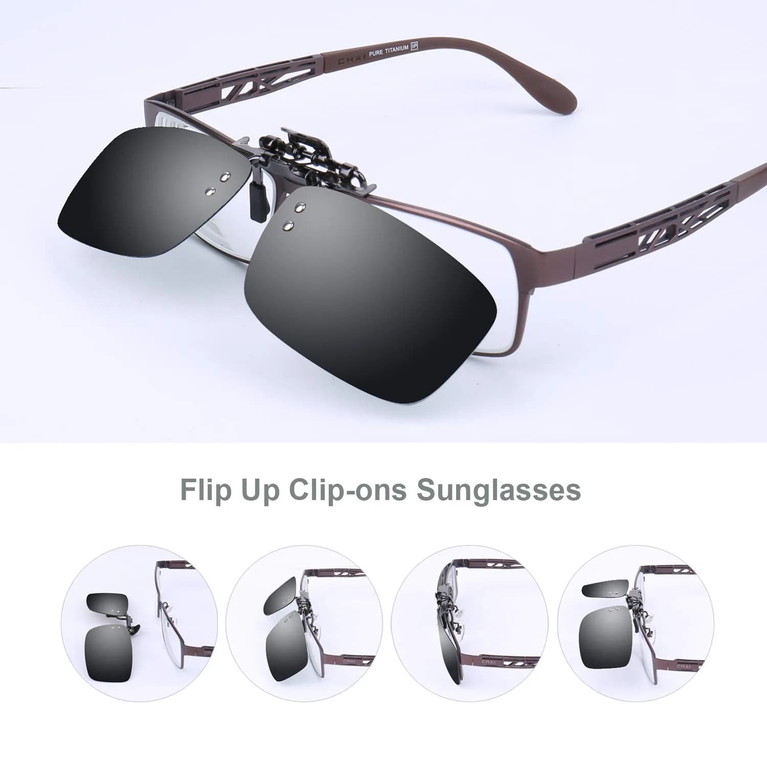 Besgoods Polarized Clip-On Sunglasses for Prescription Glasses, Black | Flip-Up UV400 Protection - view 6