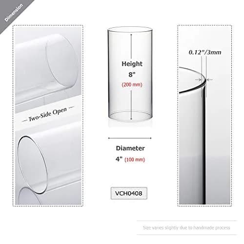 WGVI Hurricane Candle Holder Sleeve, Wide 4" x 8"H | Clear Glass Cylinder, Open Ended, Chimney Tube thumbnail 2