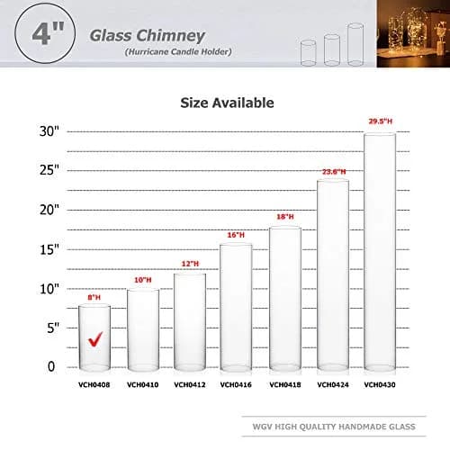 WGVI Hurricane Candle Holder Sleeve, Wide 4" x 8"H | Clear Glass Cylinder, Open Ended, Chimney Tube thumbnail 3