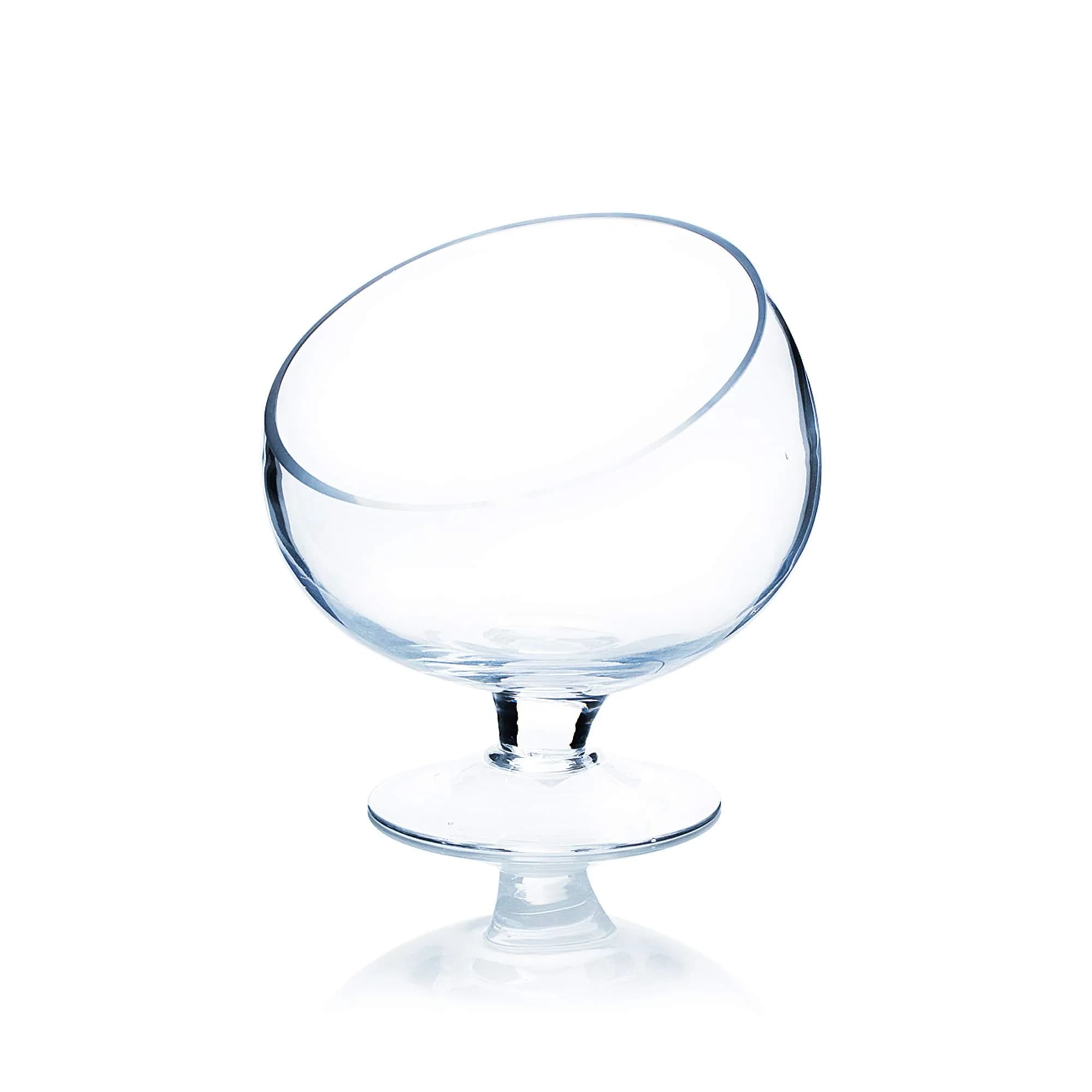 WGVI Slant Cut Bowl Glass Vase with Stand | Modern Clear Flower & Fruit Decor