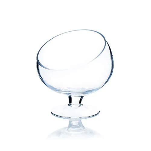 WGVI Slant Cut Bowl Glass Vase with Stand | Modern Clear Flower & Fruit Decor thumbnail 1