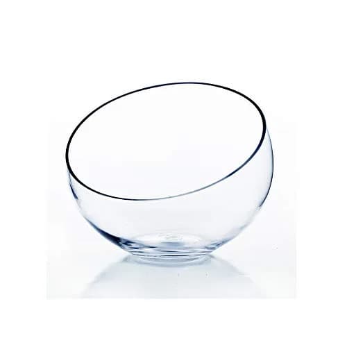 WGVI Slant Cut Bowl Glass Vase | 9" Width, 8.25" Height | Clear Terrarium & Floral Container thumbnail 1