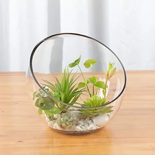 WGVI Slant Cut Bowl Glass Vase | 9" Width, 8.25" Height | Clear Terrarium & Floral Container thumbnail 6
