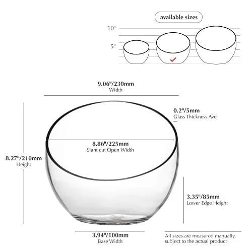 WGVI Slant Cut Bowl Glass Vase | 9" Width, 8.25" Height | Clear Terrarium & Floral Container thumbnail 2