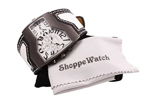 ShoppeWatch Dual Time Analog Quartz Watch 54mm (2.13 inch) | White Leather Band thumbnail 4