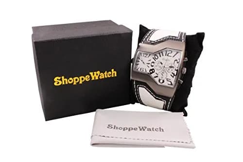 ShoppeWatch Dual Time Analog Quartz Watch 54mm (2.13 inch) | White Leather Band thumbnail 5