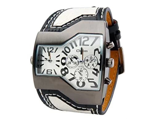 ShoppeWatch Dual Time Analog Quartz Watch 54mm (2.13 inch) | White Leather Band thumbnail 1
