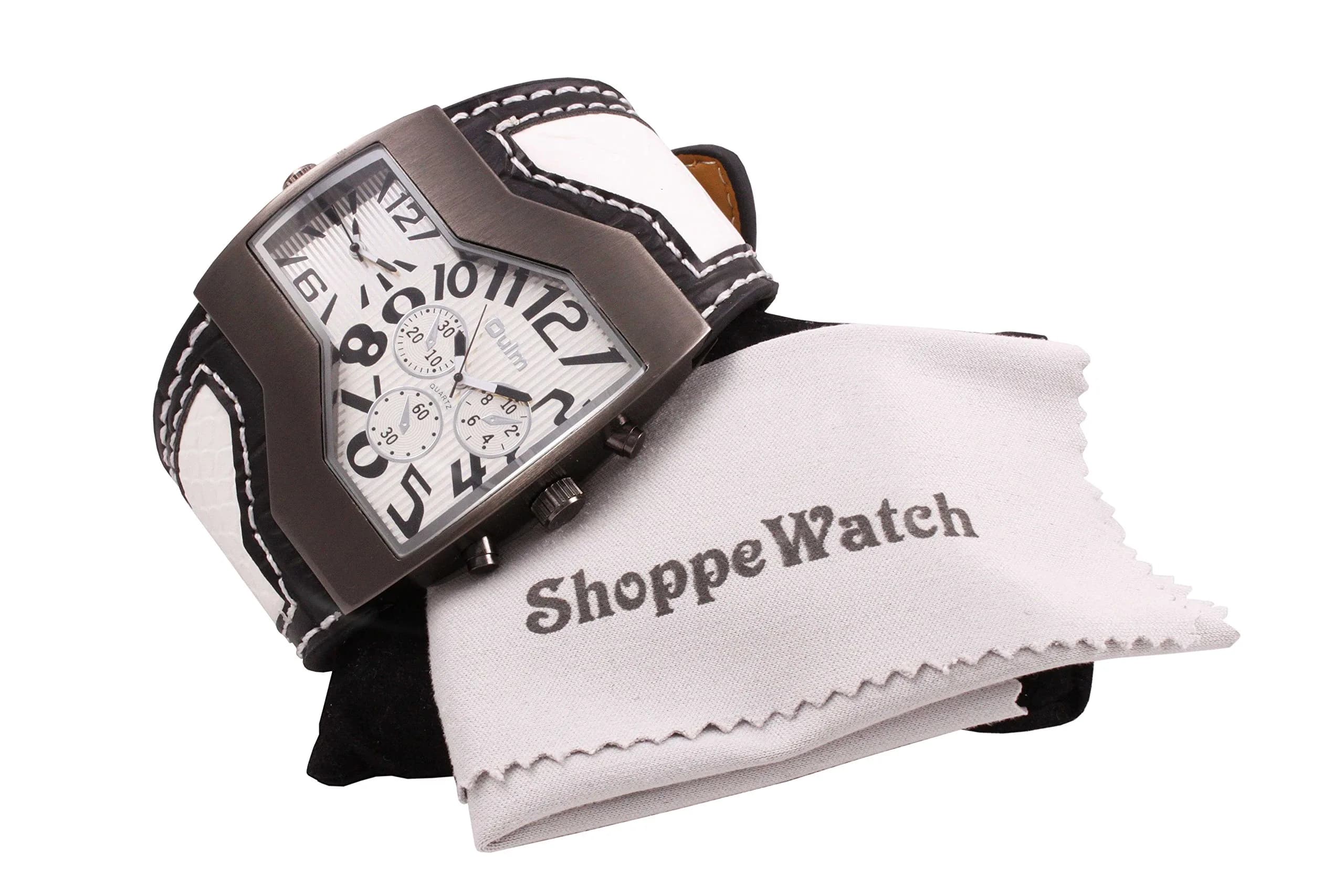 ShoppeWatch Dual Time Analog Quartz Watch 54mm (2.13 inch) | White Leather Band - view 4