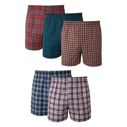 Hanes Men's Tagless Boxer With Exposed Waistband 5 Pack - Assorted Plaid, 156g (5.5oz) | Breathable Cotton Blend for Daily Comfort thumbnail 1