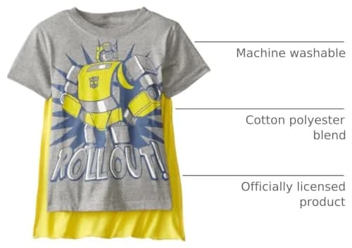 Transformers Little Boys' Bumblebee Roll Out Cape Tee, Grey, 2T | Officially Licensed Superhero Tee thumbnail 3