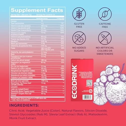 Eco Drink Nutrient Support Hydration Packets 6 Ounce | Caffeine-Free, Electrolytes & Vitamins for Daily Wellness thumbnail 2