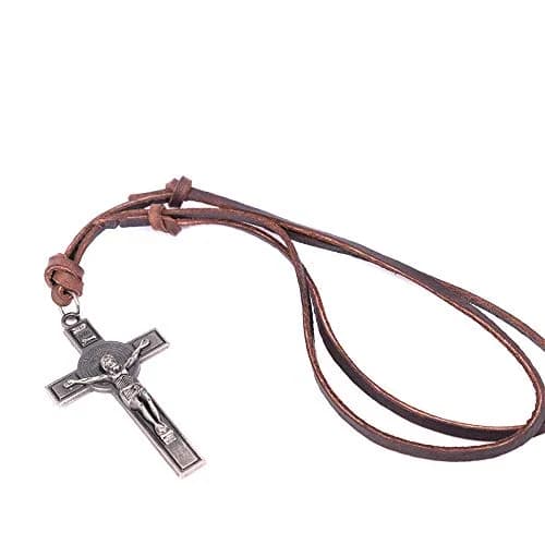 jonline24h Jesus Crucifixion Cross Pendant Necklace Leather Cord | Vintage Style Religious Jewelry thumbnail 1