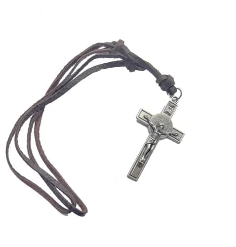 jonline24h Jesus Crucifixion Cross Pendant Necklace Leather Cord | Vintage Style Religious Jewelry thumbnail 3