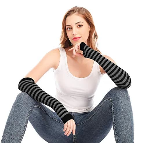 Bienvenu Punk Gothic Rock Arm Sleeve 14"x 3.5" | Fingerless, Acrylic, Black Grey thumbnail 4
