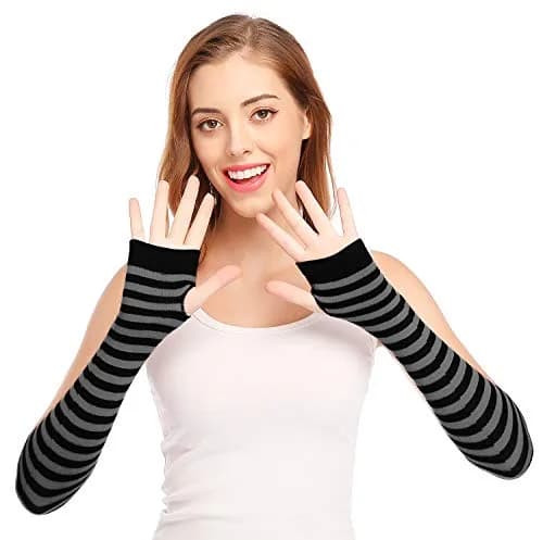 Bienvenu Punk Gothic Rock Arm Sleeve 14"x 3.5" | Fingerless, Acrylic, Black Grey thumbnail 2