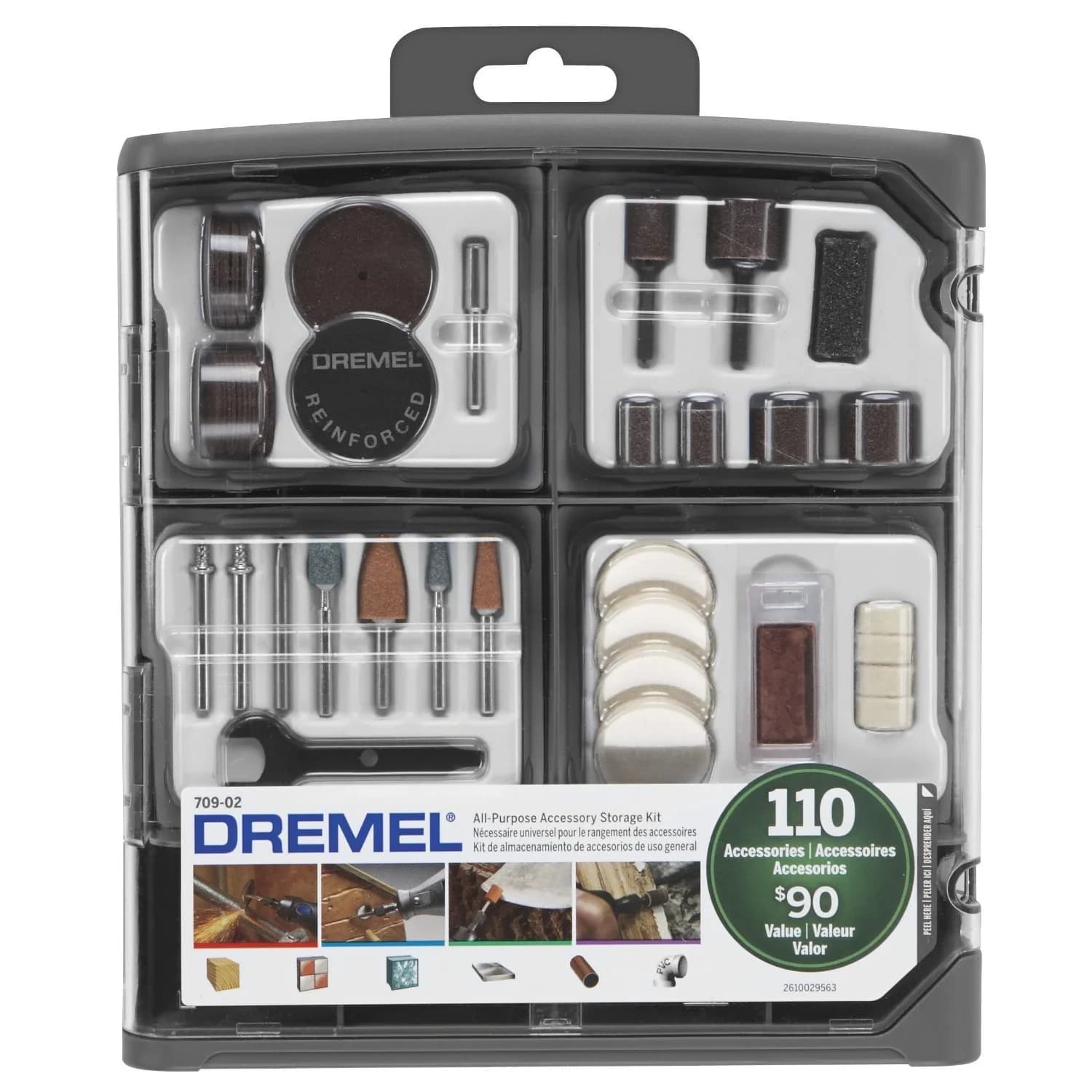Dremel 709-02 110-Piece All-Purpose Rotary Tool Accessory Kit with Storage Case, Gray | Carving, Sanding, Grinding, Cutting, Polishing