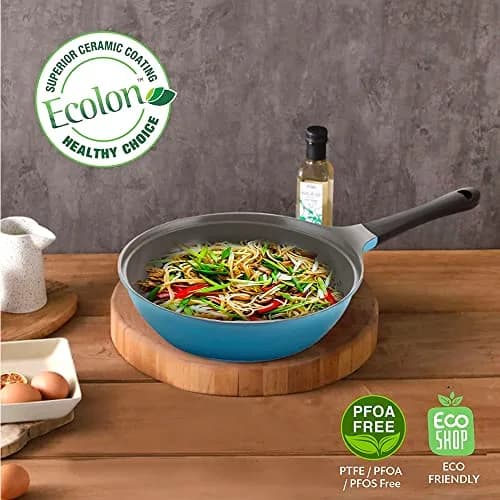 Neoflam Eela 12'' Non Stick Chef's Wok with Glass Lid | PFOA-Free Ceramic Coating, Lightweight & Durable thumbnail 3