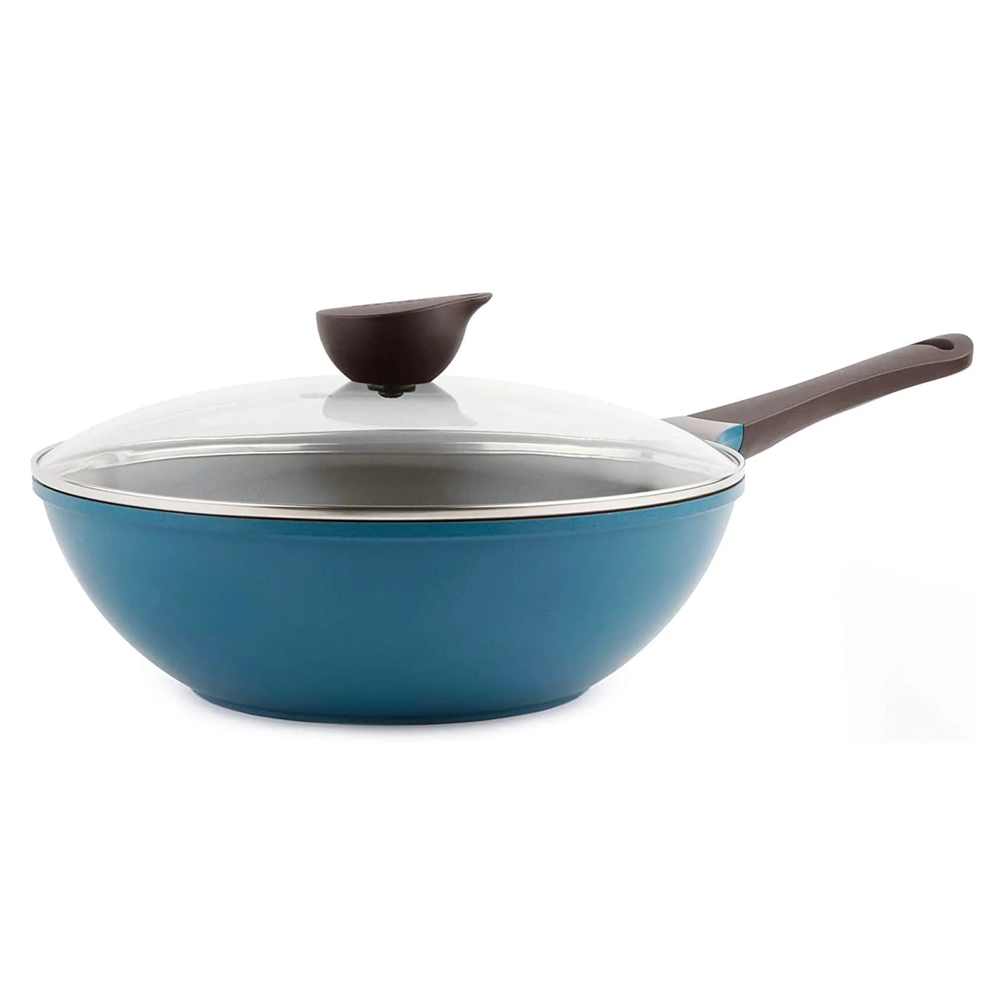 Neoflam Eela 12'' Non Stick Chef's Wok with Glass Lid | PFOA-Free Ceramic Coating, Lightweight & Durable — Deep Blue - main product image