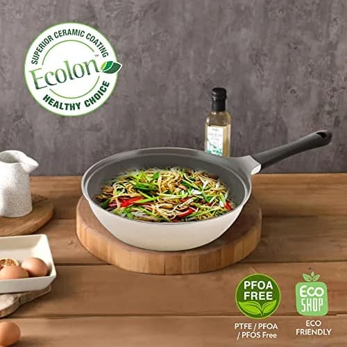 Neoflam Eela 12'' Non Stick Chef's Wok with Glass Lid | PFOA-Free Ceramic Coating, Lightweight & Durable thumbnail 4