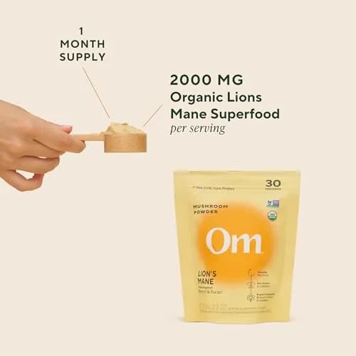 OM Mushroom Superfood Organic Lion's Mane Mushroom Powder 100g (3.5 oz) | Nootropic for Focus & Memory thumbnail 4