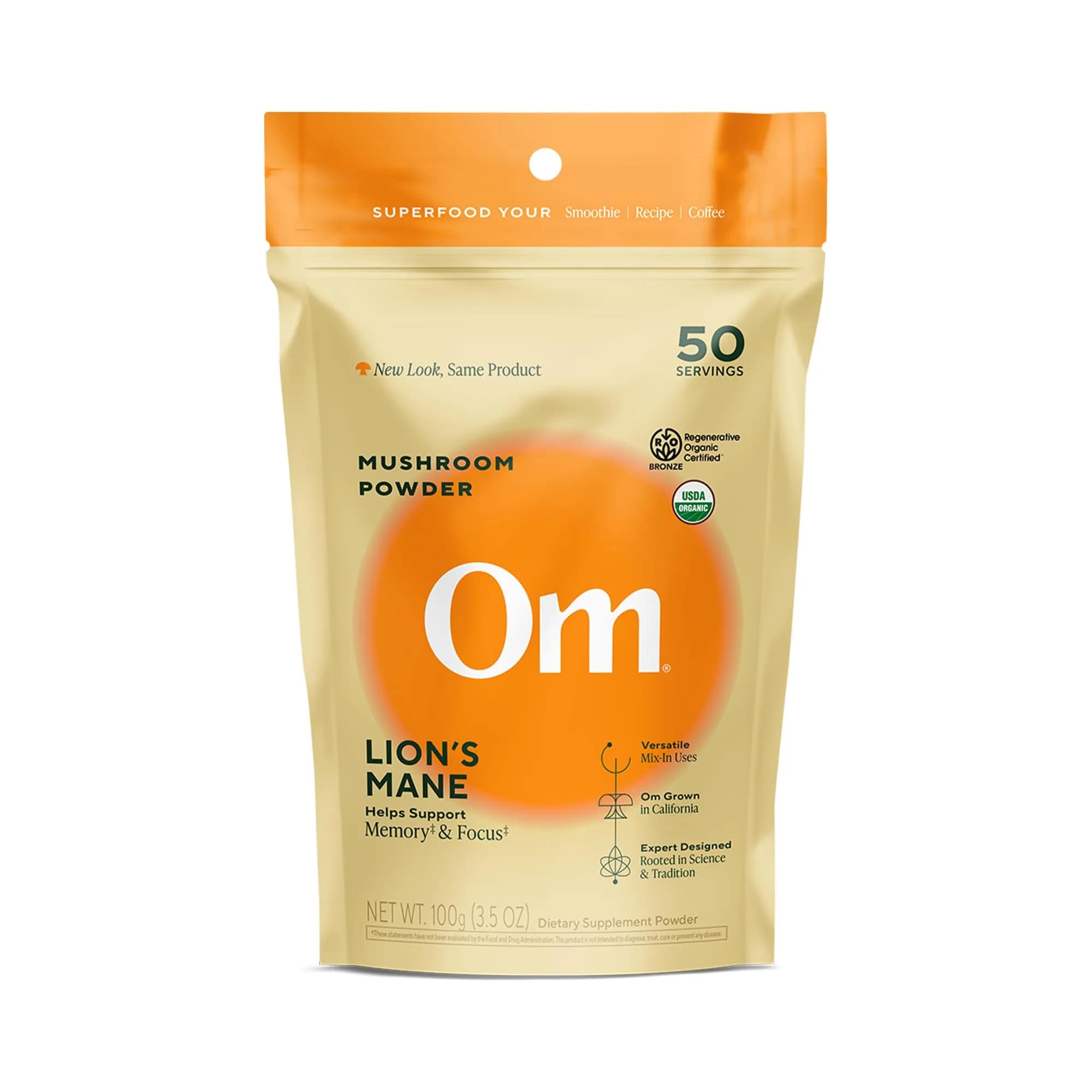 OM Mushroom Superfood Organic Lion's Mane Mushroom Powder 100g (3.5 oz) | Nootropic for Focus & Memory - main product image