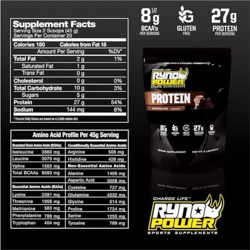 Ryno Power All Natural Whey Protein 2lb | 27g Protein & No Fillers, Gluten-Free, Non GMO thumbnail 6
