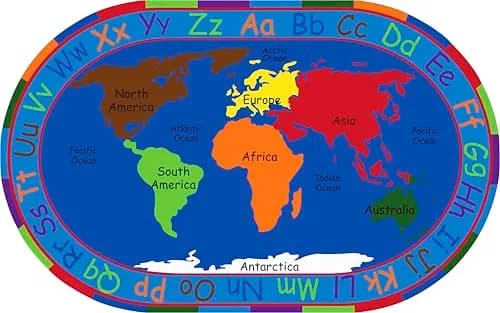KIDCARPET.COM All Around The World Map Rug, 6' x 8'6" Oval | Educational Kids Rug for Classroom & Playroom thumbnail 1