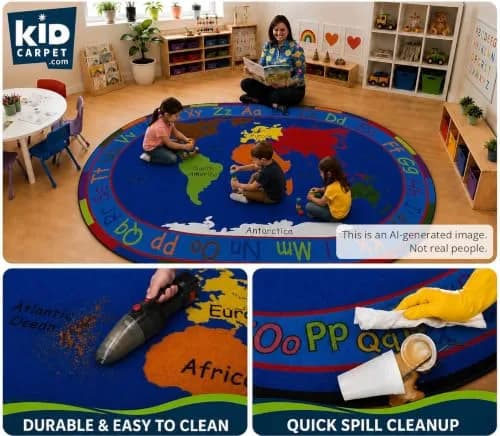 KIDCARPET.COM All Around The World Map Rug, 6' x 8'6" Oval | Educational Kids Rug for Classroom & Playroom thumbnail 4