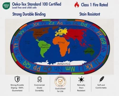 KIDCARPET.COM All Around The World Map Rug, 6' x 8'6" Oval | Educational Kids Rug for Classroom & Playroom thumbnail 2