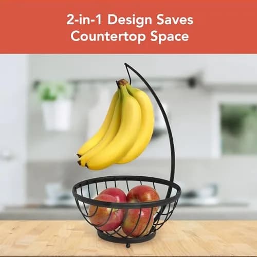 Spectrum Ashley Small Fruit Basket with Banana Hanger Hook, Black | Compact Steel Organizer for Fruits & Snacks thumbnail 5