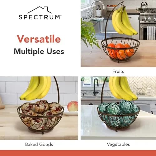 Spectrum Ashley Small Fruit Basket with Banana Hanger Hook, Black | Compact Steel Organizer for Fruits & Snacks thumbnail 6
