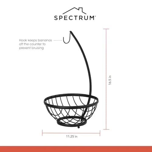 Spectrum Ashley Small Fruit Basket with Banana Hanger Hook, Black | Compact Steel Organizer for Fruits & Snacks thumbnail 7