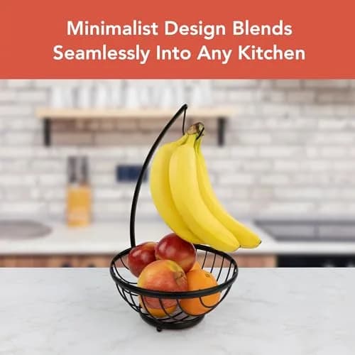 Spectrum Ashley Small Fruit Basket with Banana Hanger Hook, Black | Compact Steel Organizer for Fruits & Snacks thumbnail 3