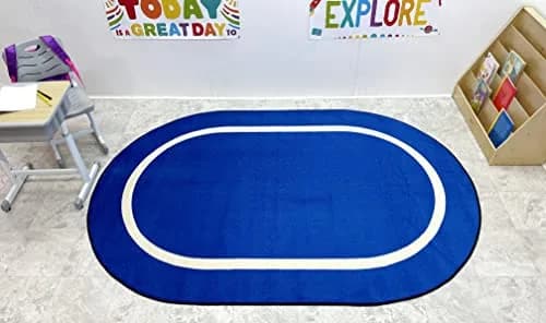 KidCarpet Montessori Classroom Rug, 6' x 8'6" Oval, Blue/Crème | Educational Commercial Grade thumbnail 2