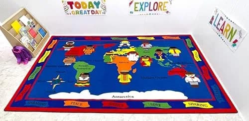 KIDCARPET.COM World of Peace Globe Map Classroom Rug | Geography Learning Carpet for Preschool & Elementary, 6' x 8'6" thumbnail 4