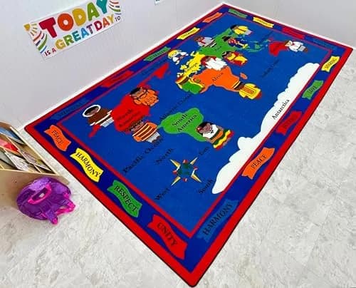 KIDCARPET.COM World of Peace Globe Map Classroom Rug | Geography Learning Carpet for Preschool & Elementary, 6' x 8'6" thumbnail 3
