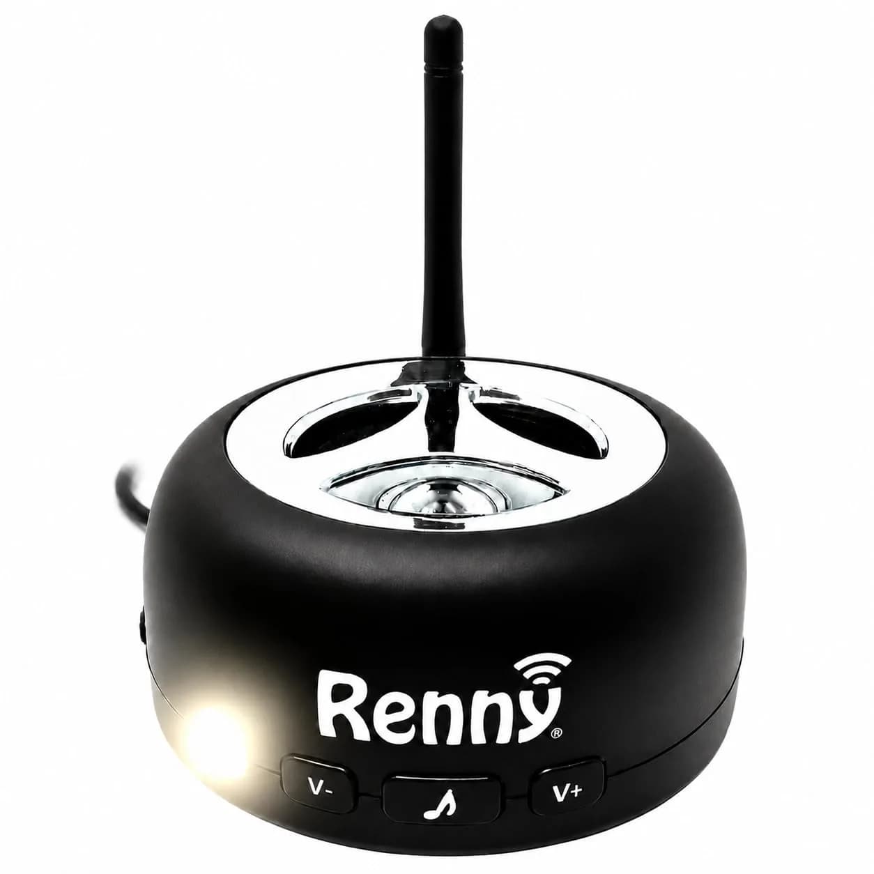 RENNY Loud Cell Phone Ringer Amplifier & LED Flasher 117 dB Bluetooth | Bright Flashing Light & Loud Ringtone for Calls — Metal/Black/White