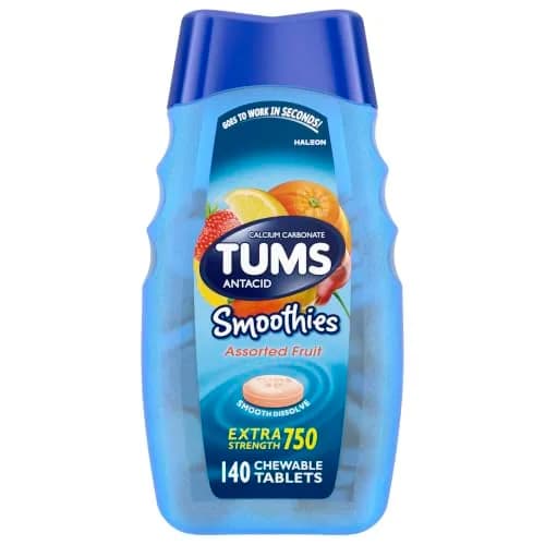 TUMS Smoothies Antacid Tablets 140 Count | Heartburn Relief in Assorted Fruit thumbnail 1