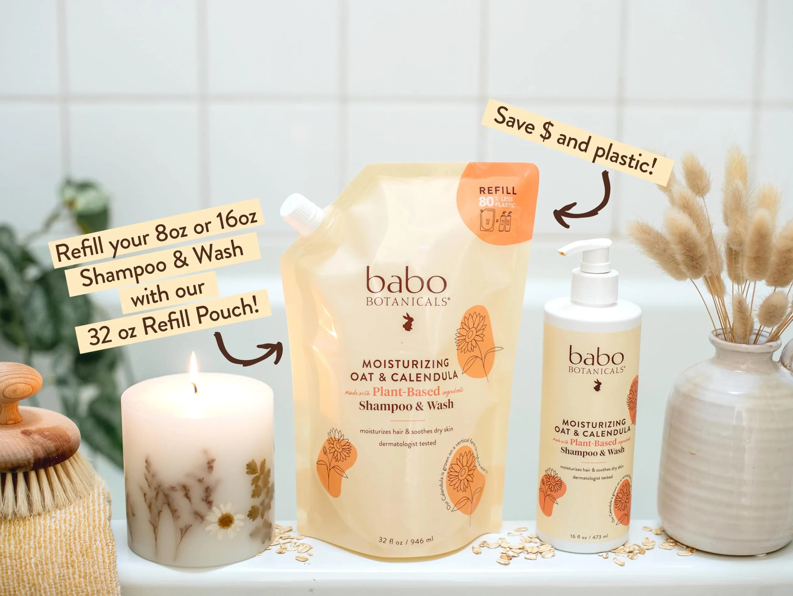 Babo Botanicals Oat & Calendula 2-in-1 Shampoo & Wash 16 Fl Oz for Dry/Sensitive Skin - view 2