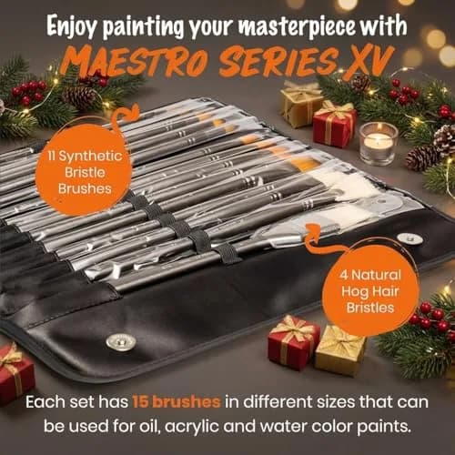 D'Artisan Shoppe Paint Brushes Maestro Series XV 15-piece Long Handle Set | Professional Acrylic Oil Watercolor thumbnail 2