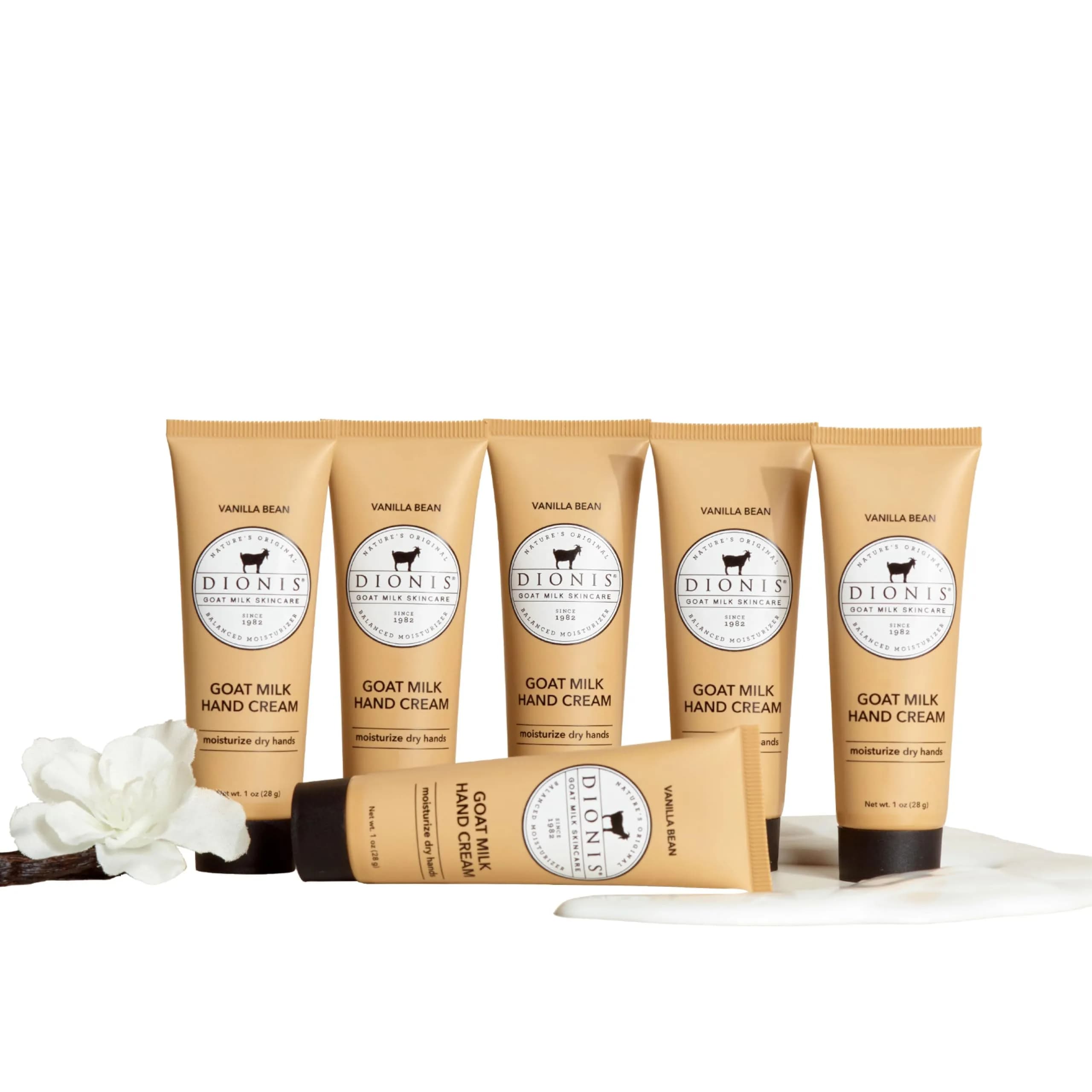 Dionis Goat Milk Hand Cream Vanilla Bean 1 oz (29.57 ml) Tubes, 6 Pack | Hydrates Dry, Sensitive Skin — Vanilla
