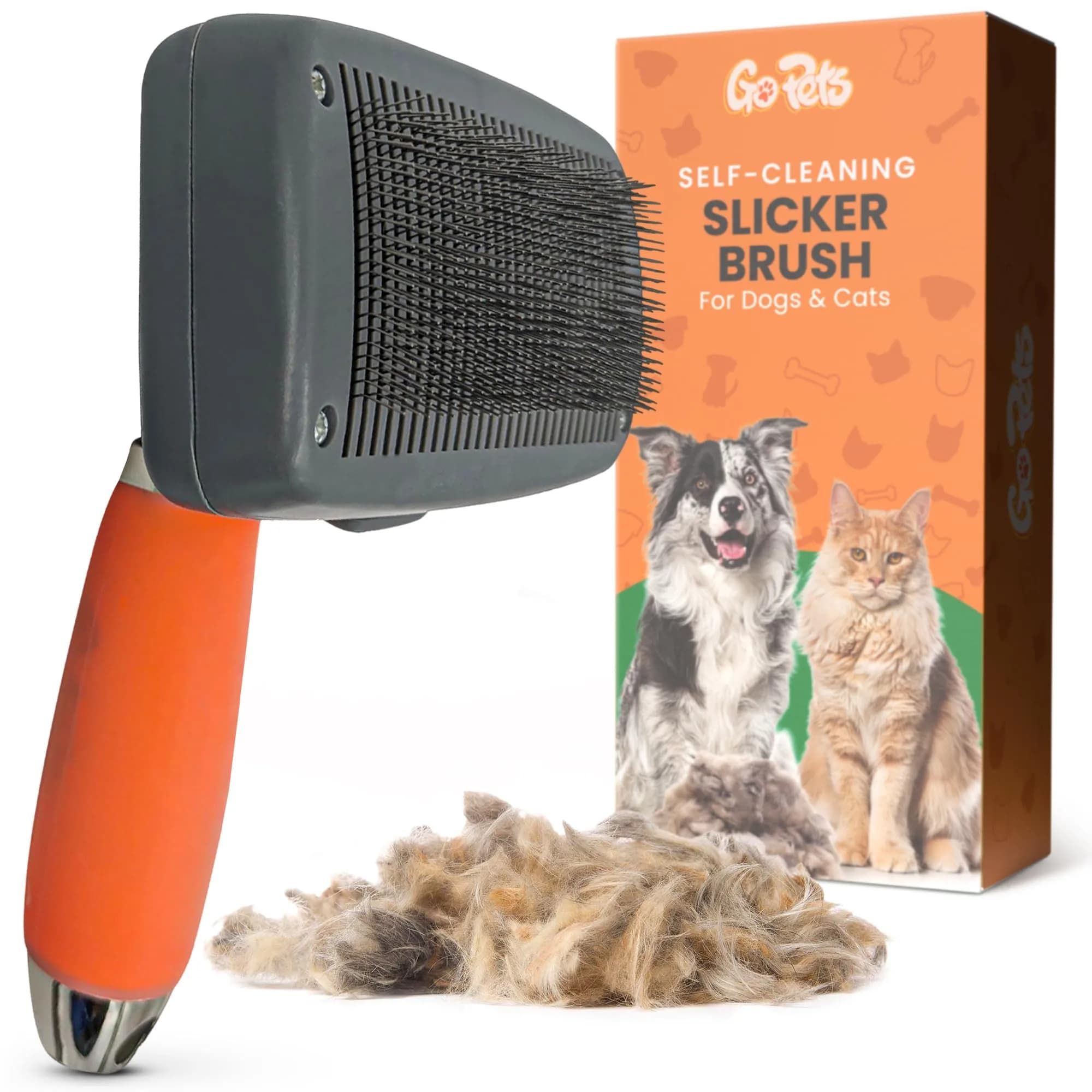 GoPets Self-Cleaning Slicker Brush for Dogs & Cats | Dematting & Deshedding, 4 Inch Wide