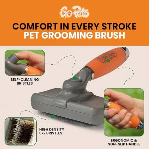 GoPets Self-Cleaning Slicker Brush for Dogs & Cats | Dematting & Deshedding, 4 Inch Wide thumbnail 4
