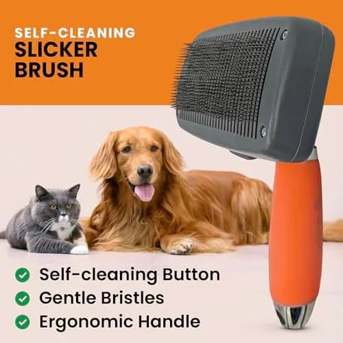 GoPets Self-Cleaning Slicker Brush for Dogs & Cats | Dematting & Deshedding, 4 Inch Wide thumbnail 3