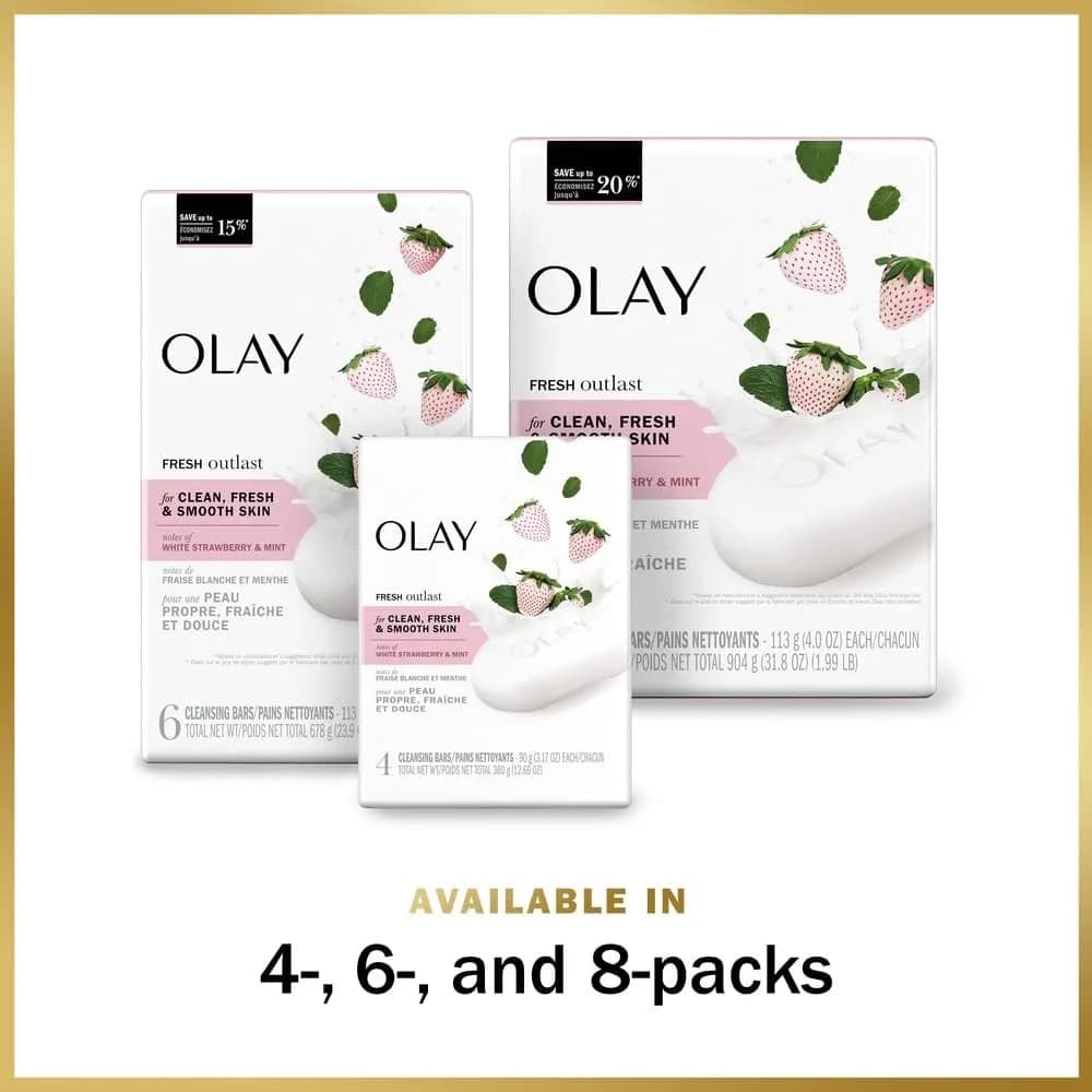 Olay Fresh Outlast Cooling White Strawberry & Mint Bar Soap 4-Pack | Hydrates Skin with 10x More Moisturizers - view 5