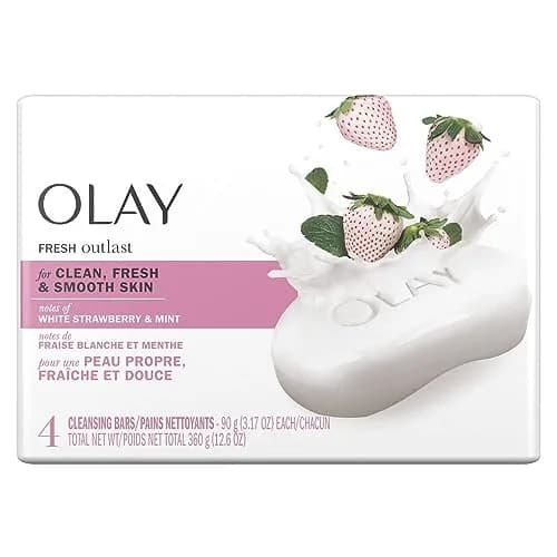 Olay Fresh Outlast Cooling White Strawberry & Mint Bar Soap 4-Pack | Hydrates Skin with 10x More Moisturizers thumbnail 1