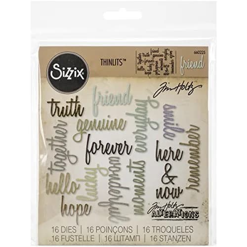 Sizzix Thinlits Die Set Friendship Words Script by Tim Holtz 16 Pack | Cut Intricate Designs from Paper & More thumbnail 4