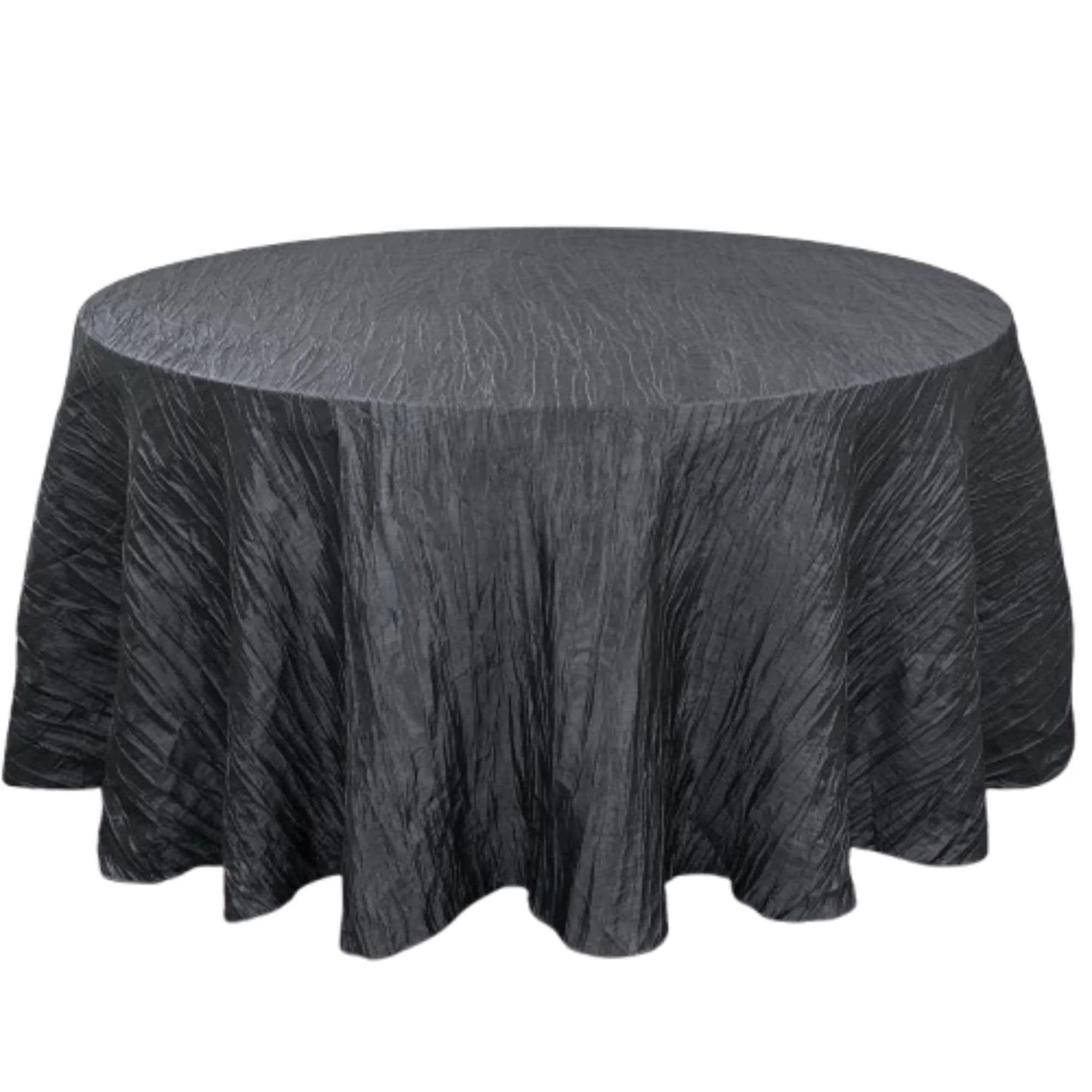 YOUR CHAIR COVERS - 132 Inch Round Crinkle Taffeta Tablecloth - Ivory, Crushed Shiny Dining Table Cloth for Wedding Party Birthday Baby Bridal Shower — Black / 120" (Round)