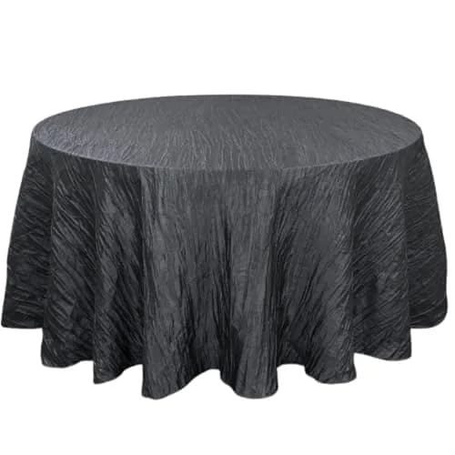 YOUR CHAIR COVERS - 120 Inch Round Crinkle Taffeta Tablecloth - Black, Crushed Shiny Dining Table Cloth for Wedding Party Birthday Baby Bridal Shower thumbnail 1