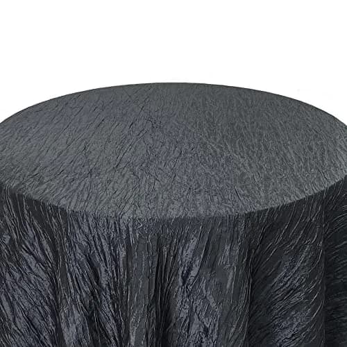 YOUR CHAIR COVERS - 120 Inch Round Crinkle Taffeta Tablecloth - Black, Crushed Shiny Dining Table Cloth for Wedding Party Birthday Baby Bridal Shower thumbnail 5